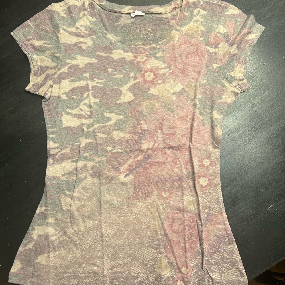 Self Esteem Green and Tan Fitted Cap Sleeve Tee size L